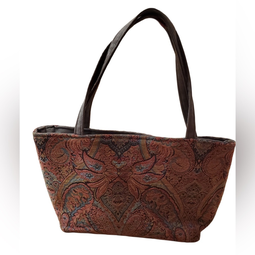 Vintage Brown Burgundy Vegan Leather Suede Tote Bag!